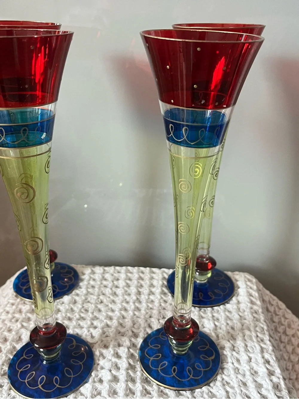 Pier 1 Imports Vintage Set of 4 Hand-Painted Tall Fluted Glasses #224